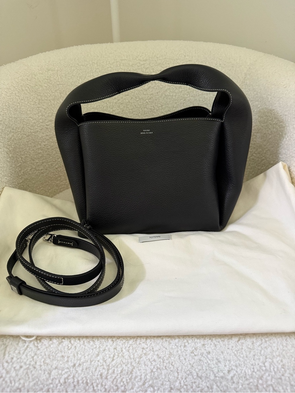Toteme Black Sculptural Top-Handle Shoulder Bag with Detachable Strap